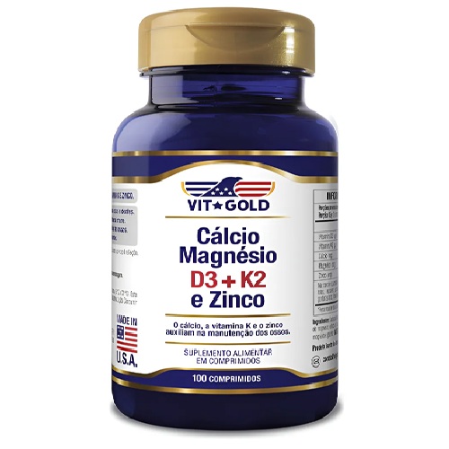 Cálcio Magnésio Zinc + Vitamina D3 E K2 Vitgold