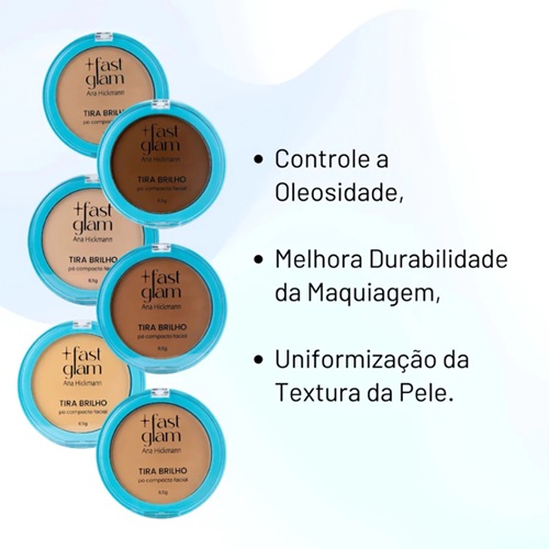 Kit Pó Compacto Tira Brilho + Duo de Blush Coradinha Fast Glam