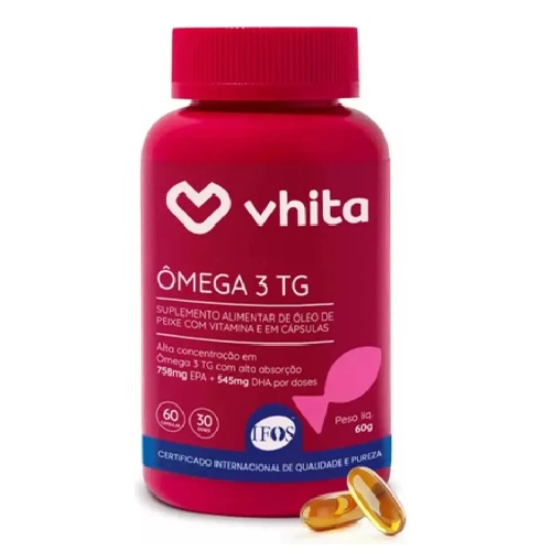 Ômega 3 1000mg TG Selo IFOS EPA DHA Vhita (60 Cápsulas)