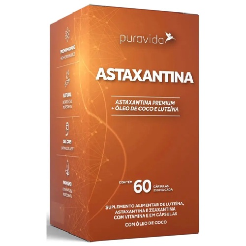 Astaxantina 60 Cápsulas Puravida Sem Sabor