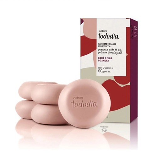 5 Sabonetes Barra Natura Tododia Romã e Flor de Amora (90g/Unidade)