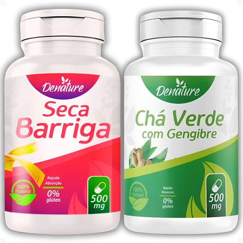 Suplemento Seca Desinche Barriga + Chá Verde com Gengibre