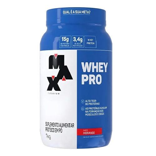Whey Pro Concentrado Max Titanium Sabor Morango 1kg
